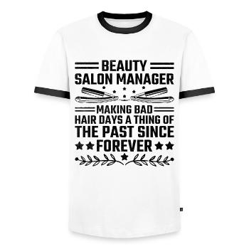 SPA Manager Job Wellness Funny SPA Management Sayi - Men's Ringer Shirt - white/black - Front - AI Model Female 172 light (172cm) & AI Model Male 178 dark (178cm)