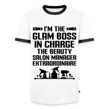Gestionnaire de SPA Emploi Bien-être Drôle Gestion de SPA Sayi - T-shirt contrasté Homme - blanc/noir - Devant - AI Model Female 172 light (172cm) & AI Model Male 178 dark (178cm)