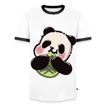 Süßer Panda – Bambus Snack - Männer Kontrast-T-Shirt - Weiß/Schwarz - Vorne - AI Model Female 172 light (172cm) & AI Model Male 178 dark (178cm)