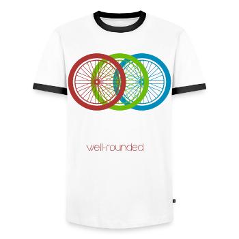 Mountain Bike Biking MTB Downhill - Männer Kontrast-T-Shirt - Weiß/Schwarz - Vorne - AI Model Female 172 light (172cm) & AI Model Male 178 dark (178cm)