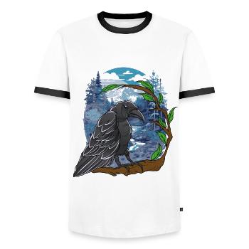 Forest, Raven, Crow, Nature - Men's Ringer Shirt - white/black - Front - AI Model Female 172 light (172cm) & AI Model Male 178 dark (178cm)