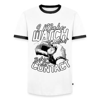 Horloger Je fais le contact de la montre avant le contact visuel - T-shirt contrasté Homme - blanc/noir - Devant - AI Model Female 172 light (172cm) & AI Model Male 178 dark (178cm)