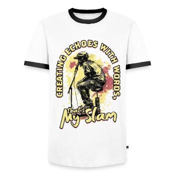 Poetry Slam Dichter Poetryslam - T-shirt contrasté Homme - blanc/noir - Devant - AI Model Female 172 light (172cm) & AI Model Male 178 dark (178cm)