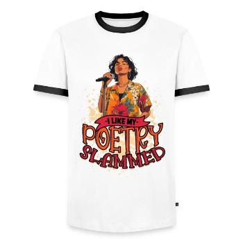 Poetry Slam Dichter J’aime ma poésie claquée - T-shirt contrasté Homme - blanc/noir - Devant - AI Model Female 172 light (172cm) & AI Model Male 178 dark (178cm)