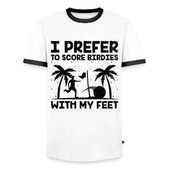 Footgolf Player Foot Golf Playing Footgolfers Foot - Men's Ringer Shirt - white/black - Front - AI Model Female 172 light (172cm) & AI Model Male 178 dark (178cm)