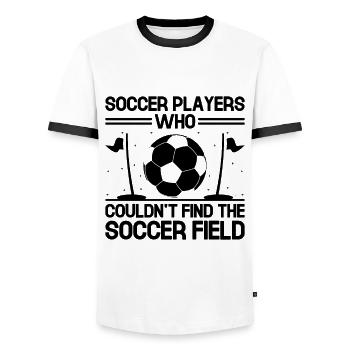 Footgolf Player Foot Golf Playing Footgolfers Foot - Men's Ringer Shirt - white/black - Front - AI Model Female 172 light (172cm) & AI Model Male 178 dark (178cm)