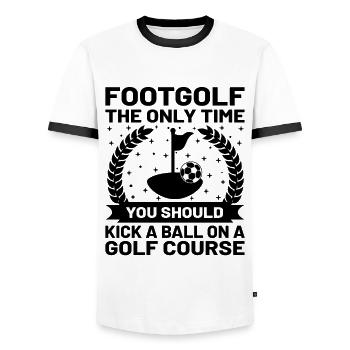Footgolf Player Foot Golf Playing Footgolfers Foot - Men's Ringer Shirt - white/black - Front - AI Model Female 172 light (172cm) & AI Model Male 178 dark (178cm)