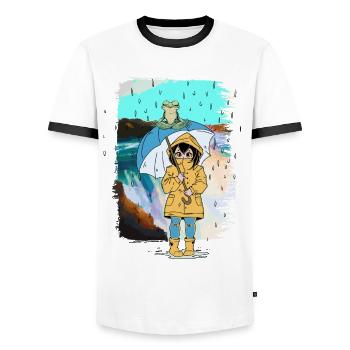 Frog, Girl, Rain, Weather, Toad, Child - Men's Ringer Shirt - white/black - Front - AI Model Female 172 light (172cm) & AI Model Male 178 dark (178cm)