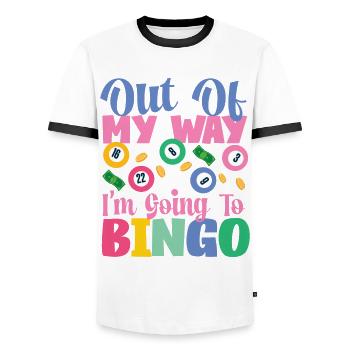 Joueur de bingo hors de mon chemin, je suis - T-shirt contrasté Homme - blanc/noir - Devant - AI Model Female 172 light (172cm) & AI Model Male 178 dark (178cm)