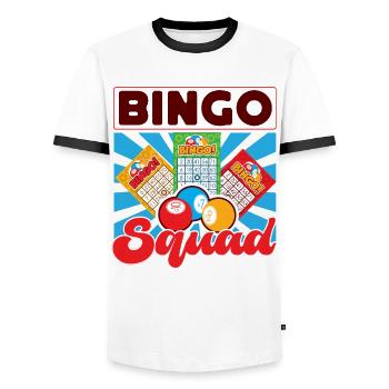 Bingo Player Bingo Squad - Men's Ringer Shirt - white/black - Front - AI Model Female 172 light (172cm) & AI Model Male 178 dark (178cm)