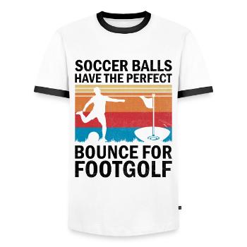 Footgolf Player Foot Golf Playing Footgolfers Foot - Men's Ringer Shirt - white/black - Front - AI Model Female 172 light (172cm) & AI Model Male 178 dark (178cm)