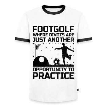 Footgolf Player Foot Golf Playing Footgolfers Foot - Men's Ringer Shirt - white/black - Front - AI Model Female 172 light (172cm) & AI Model Male 178 dark (178cm)