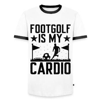 Footgolf Player Foot Golf Playing Footgolfers Foot - Men's Ringer Shirt - white/black - Front - AI Model Female 172 light (172cm) & AI Model Male 178 dark (178cm)