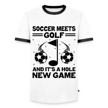 Footgolf Player Foot Golf Playing Footgolfers Foot - Men's Ringer Shirt - white/black - Front - AI Model Female 172 light (172cm) & AI Model Male 178 dark (178cm)