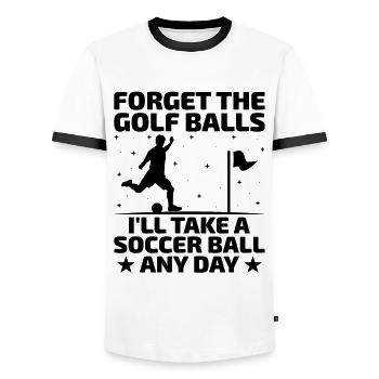 Footgolf Player Foot Golf Playing Footgolfers Foot - Men's Ringer Shirt - white/black - Front - AI Model Female 172 light (172cm) & AI Model Male 178 dark (178cm)