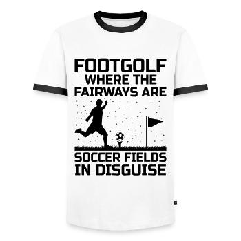 Footgolf Player Foot Golf Playing Footgolfers Foot - Men's Ringer Shirt - white/black - Front - AI Model Female 172 light (172cm) & AI Model Male 178 dark (178cm)