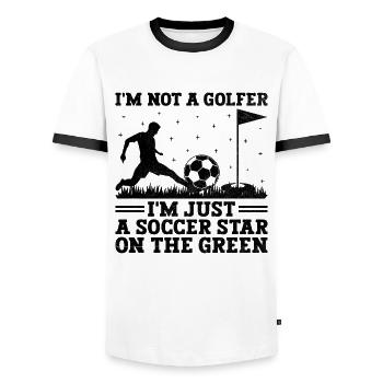 Footgolf Player Foot Golf Playing Footgolfers Foot - Men's Ringer Shirt - white/black - Front - AI Model Female 172 light (172cm) & AI Model Male 178 dark (178cm)