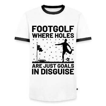 Footgolf Player Foot Golf Playing Footgolfers Foot - Men's Ringer Shirt - white/black - Front - AI Model Female 172 light (172cm) & AI Model Male 178 dark (178cm)