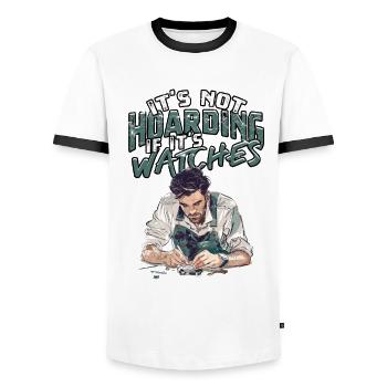 L’horloger n’est pas de la thésaurisation si ce sont des montres - T-shirt contrasté Homme - blanc/noir - Devant - AI Model Female 172 light (172cm) & AI Model Male 178 dark (178cm)