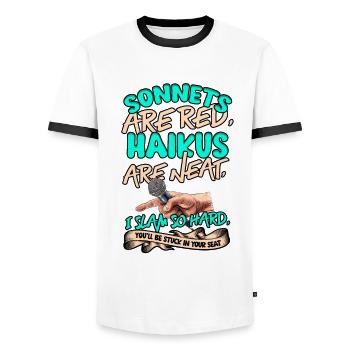 Poetry Slam Dichter Poetryslam - Männer Kontrast-T-Shirt - Weiß/Schwarz - Vorne - AI Model Female 172 light (172cm) & AI Model Male 178 dark (178cm)