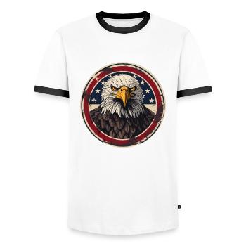 The U.S. and bald eagles - Men's Ringer Shirt - white/black - Front - AI Model Female 172 light (172cm) & AI Model Male 178 dark (178cm)