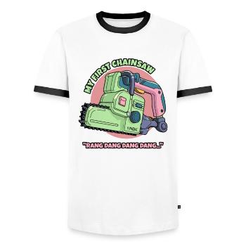 Meine erste Kettensäge - Männer Kontrast-T-Shirt - Weiß/Schwarz - Vorne - AI Model Female 172 light (172cm) & AI Model Male 178 dark (178cm)