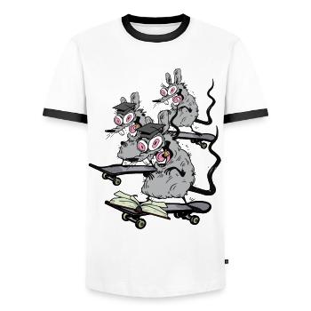 Skaters, Rats, Students, University, School, Skating, Kids - Men's Ringer Shirt - white/black - Front - AI Model Female 172 light (172cm) & AI Model Male 178 dark (178cm)