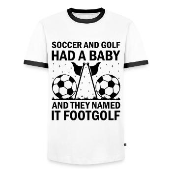 Footgolf Player Foot Golf Playing Footgolfers Foot - Men's Ringer Shirt - white/black - Front - AI Model Female 172 light (172cm) & AI Model Male 178 dark (178cm)
