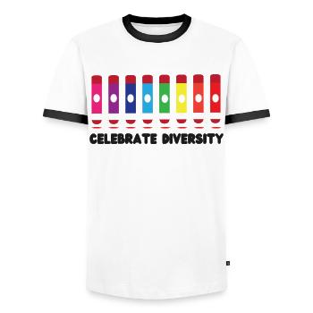 Bingo Player Celebrate Diversity - Männer Kontrast-T-Shirt - Weiß/Schwarz - Vorne - AI Model Female 172 light (172cm) & AI Model Male 178 dark (178cm)