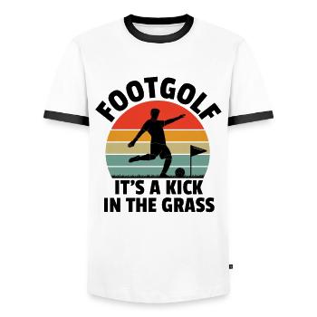 Footgolf Player Foot Golf Playing Footgolfers Foot - Men's Ringer Shirt - white/black - Front - AI Model Female 172 light (172cm) & AI Model Male 178 dark (178cm)