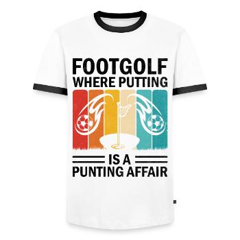 Footgolf Player Foot Golf Playing Footgolfers Foot - Men's Ringer Shirt - white/black - Front - AI Model Female 172 light (172cm) & AI Model Male 178 dark (178cm)