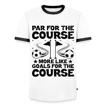 Footgolf Player Foot Golf Playing Footgolfers Foot - Men's Ringer Shirt - white/black - Front - AI Model Female 172 light (172cm) & AI Model Male 178 dark (178cm)