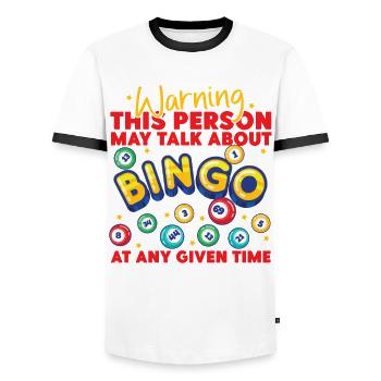 Joueur de bingo avertissant cette personne - T-shirt contrasté Homme - blanc/noir - Devant - AI Model Female 172 light (172cm) & AI Model Male 178 dark (178cm)