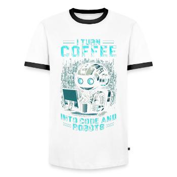 Robotics Engineer Turn Coffee Into Code And Robots - Men's Ringer Shirt - white/black - Front - AI Model Female 172 light (172cm) & AI Model Male 178 dark (178cm)