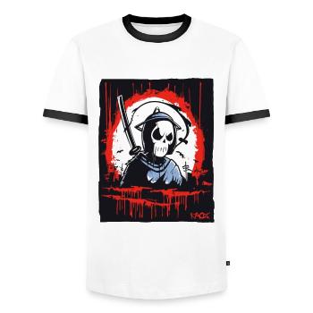 Grim Reaper Skull Samurai - Men's Ringer Shirt - white/black - Front - AI Model Female 172 light (172cm) & AI Model Male 178 dark (178cm)