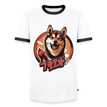 Japanese dog: Shiba Inu - Men's Ringer Shirt - white/black - Front - AI Model Female 172 light (172cm) & AI Model Male 178 dark (178cm)