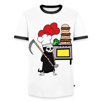 Sensenmann Tod Koch Halloween kochen Sense - Männer Kontrast-T-Shirt - Weiß/Schwarz - Vorne - AI Model Female 172 light (172cm) & AI Model Male 178 dark (178cm)