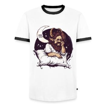 Archange endormi avec des cornes et la lune - T-shirt contrasté Homme - blanc/noir - Devant - AI Model Female 172 light (172cm) & AI Model Male 178 dark (178cm)