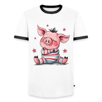 Niedliches schlafendes Schwein - Männer Kontrast-T-Shirt - Weiß/Schwarz - Vorne - AI Model Female 172 light (172cm) & AI Model Male 178 dark (178cm)