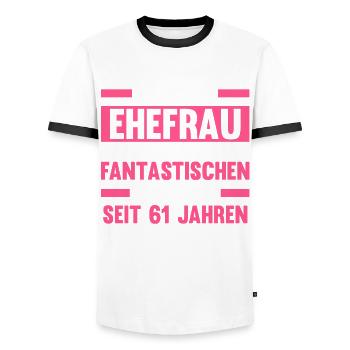 Marriage Elms Wedding 61 Years Married Weddings - Men's Ringer Shirt - white/black - Front - AI Model Female 172 light (172cm) & AI Model Male 178 dark (178cm)