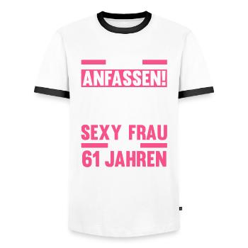 Marriage Elms Wedding 61 Years Married Weddings - Men's Ringer Shirt - white/black - Front - AI Model Female 172 light (172cm) & AI Model Male 178 dark (178cm)