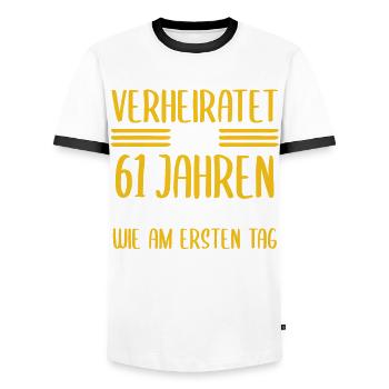 Marriage Elms Wedding 61 Years Married Weddings - Men's Ringer Shirt - white/black - Front - AI Model Female 172 light (172cm) & AI Model Male 178 dark (178cm)