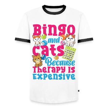 Bingo Player Cat Bingo And Cats - Männer Kontrast-T-Shirt - Weiß/Schwarz - Vorne - AI Model Female 172 light (172cm) & AI Model Male 178 dark (178cm)