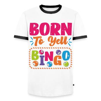 Bingo Player Born To Yell Bingo - Men's Ringer Shirt - white/black - Front - AI Model Female 172 light (172cm) & AI Model Male 178 dark (178cm)