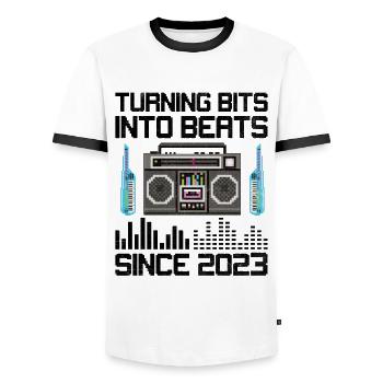 Chiptune Music Lover Groove zu den Bleeps und Bloo - Männer Kontrast-T-Shirt - Weiß/Schwarz - Vorne - AI Model Female 172 light (172cm) & AI Model Male 178 dark (178cm)