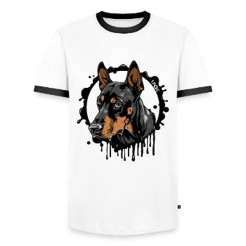 Doberman Dog: Dog Owner - Men's Ringer Shirt - white/black - Front - AI Model Female 172 light (172cm) & AI Model Male 178 dark (178cm)