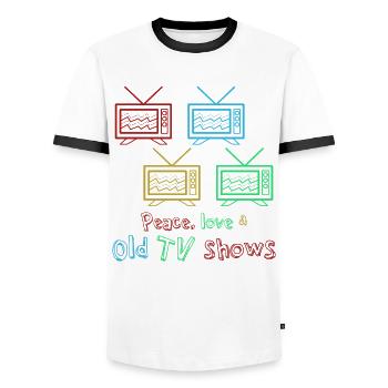 Télévision rétro des années 90 des années 80 - T-shirt contrasté Homme - blanc/noir - Devant - AI Model Female 172 light (172cm) & AI Model Male 178 dark (178cm)