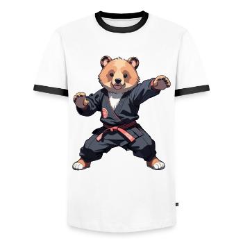 Karate Bear with Black Belt Karate Bär - Men's Ringer Shirt - white/black - Front - AI Model Female 172 light (172cm) & AI Model Male 178 dark (178cm)
