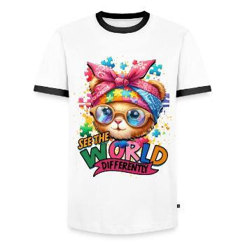 Autistic Autism See the world differently - Men's Ringer Shirt - white/black - Front - AI Model Female 172 light (172cm) & AI Model Male 178 dark (178cm)