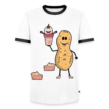 Gâteau aux cacahuètes Crème glacée Snacking Cacahuètes Été - T-shirt contrasté Homme - blanc/noir - Devant - AI Model Female 172 light (172cm) & AI Model Male 178 dark (178cm)
